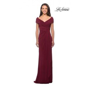 La Femme Womens 26519 Long Gown 8 Red Bateau Neck Jersey Ruched